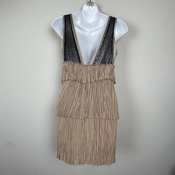 BCBGMAXAZRIA Averil Mesh Sequin Tiered Mini Dress XXS Nude Black Tan - Picture 5 of 10